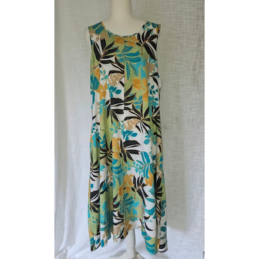 Chico's Midi Dress Women 2.5 US 14 Multicolor Tropical Leaf Sleeveless Summer